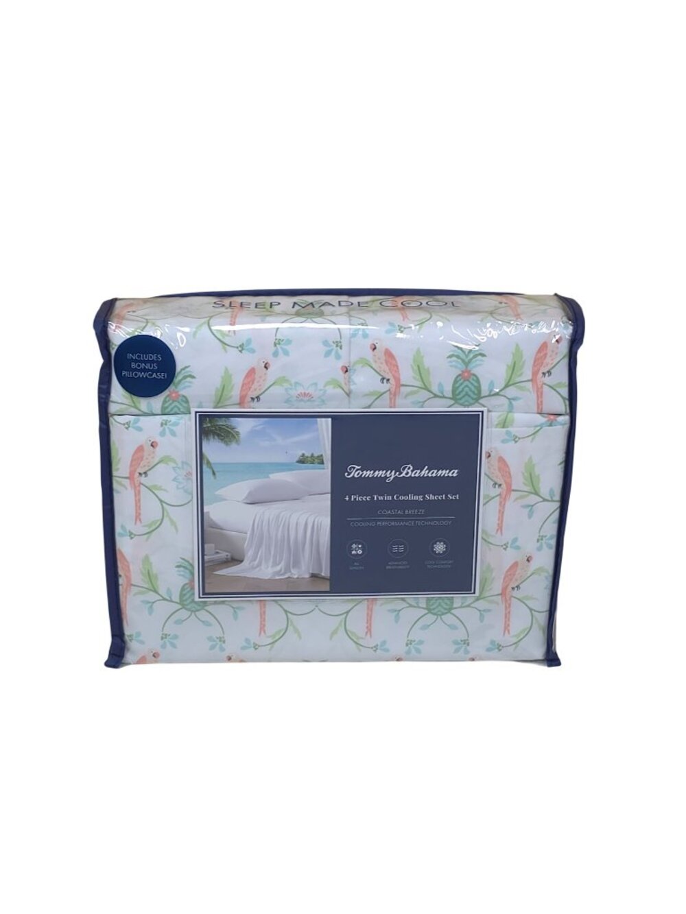 Tommy Bahama 4-Piece Twin Cooling Sheet Set 2 Pillowcases Parrot Perch Pink